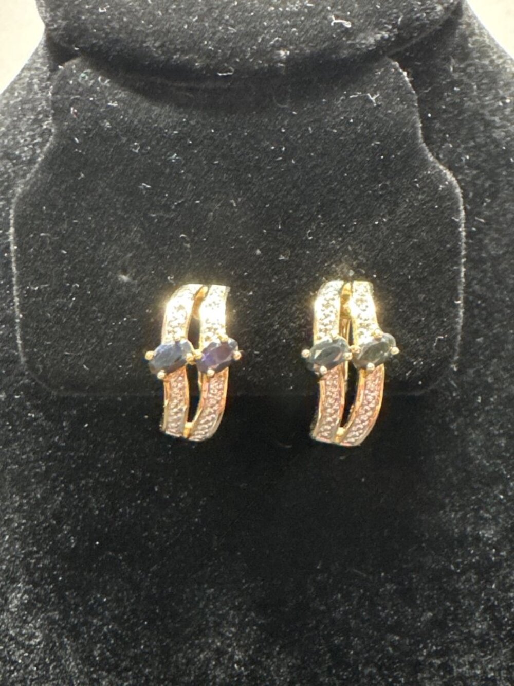 Gold-Tone Clip-On Earrings With Black Colored Stones & Rhinestones